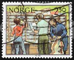 Postage stamp Norway 1987 Sorting Letters, Postal Service