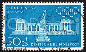 Postage stamp Germany 1972 Bavaria Statue and Colonnade, Munich