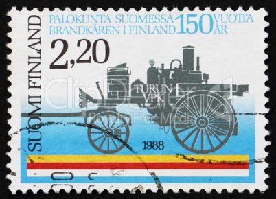 Postage stamp Finland 1988 Horse-Drawn, Steam-Driven Fire Pump f