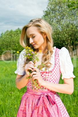 young woman with pink dirndl outdoor young woman with pink dirndl outdoor
