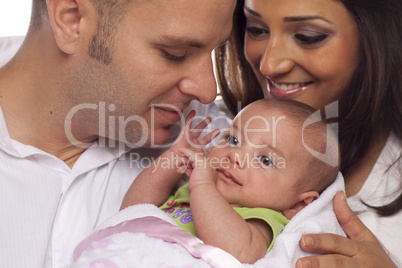 Mixed Race Young Couple with Newborn Baby