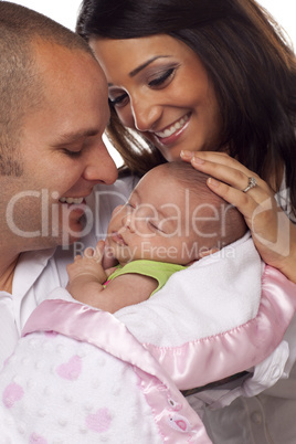 Mixed Race Young Couple with Newborn Baby