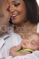 Mixed Race Young Couple with Newborn Baby