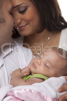 Mixed Race Young Couple with Newborn Baby