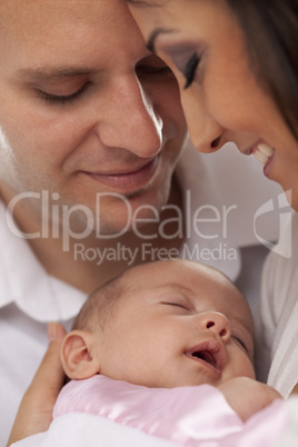 Mixed Race Young Couple with Newborn Baby