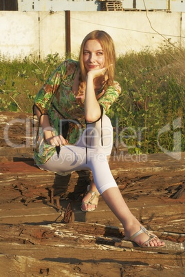 Woman on industrial background