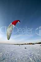Ski kiting on a frozen lake