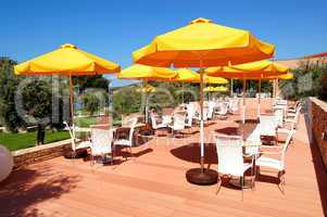 Outdoor restaurant at the modern luxury hotel,  Thassos island,
