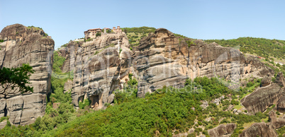 The panorama of Meteora with Holy Monastery of Varlaam on the to