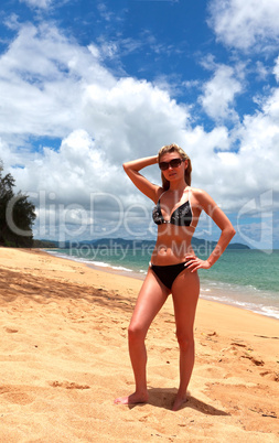 pretty woman in bikini and glasses