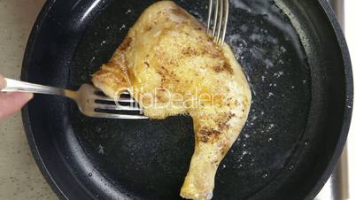 Grilled Chicken Leg In Frying Pan