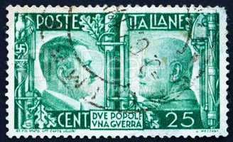 Postage stamp Italy 1941 Adolf Hitler and Benito Mussolini