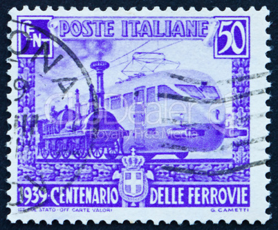 Postage stamp Italy 1939 Steam Engine and Electric Engine