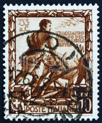 Postage stamp Italy 1938 Romulus Plowing a Furrow