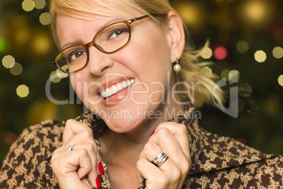 Blonde Woman Wearing Glasses in the City Lights