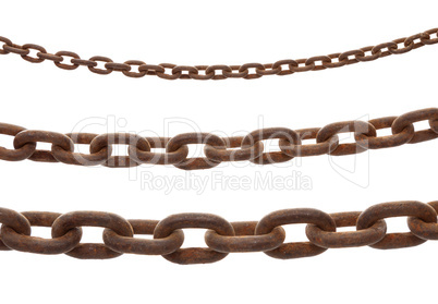 rusty old steel chain in any different size on white background