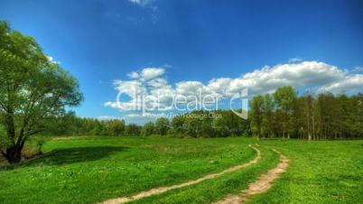 spring landscape with a rural road. HDR timelapse.