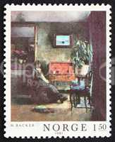 Postage stamp Norway 1981 Interior in Blue, Painting by Harriet