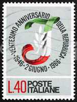 Postage stamp Italy 1966 Letter I in Flag Colors