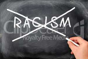 Crossing out racism on a blackboard