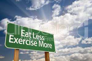 Eat Less Exercise More Green Road Sign and Clouds