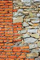 Wall with brick and stone