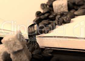 Coffee beans, paper