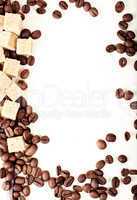 Coffee beans, paper,