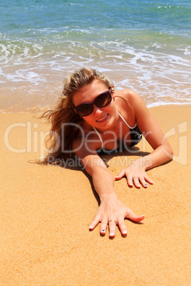 pretty woman in bikini and glasses