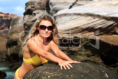 pretty woman in bikini and glasses