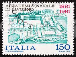Postage stamp Italy 1981 shows View of Naval Academy of Livorno