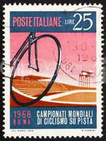 Postage stamp Italy 1968 shows Bicycle Wheel and Velodrome, Rome