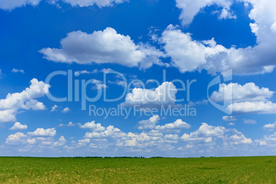 Cloudscape over green field