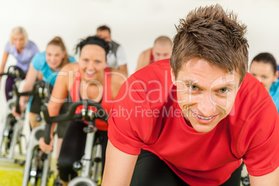Indoor bicycle cycling in gym
