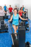 Group gym class walk treadmill running deck