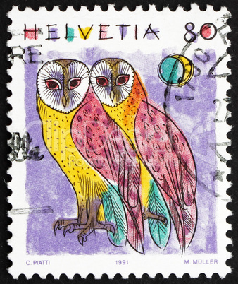 Postage stamp Switzerland 1991 Common Barn Owls, Tyto Alba, Anim