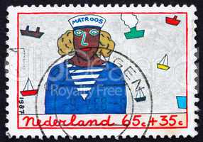 Postage stamp Netherlands 1987 Sailor, Children?s Drawing
