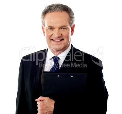 Business person holding document file