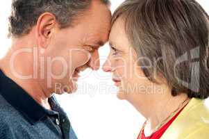 Elderly romantic couple, closeup shot