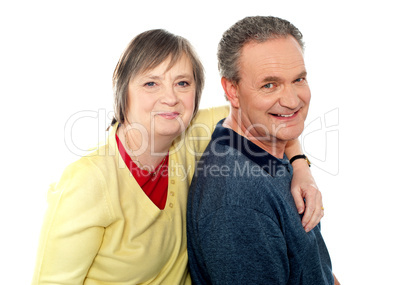 Closeup portrait of loving elderly couple