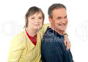 Closeup portrait of loving elderly couple