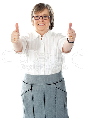 Woman executive  showing double thumbs-up