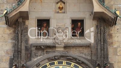 figures above the astronomical clock in Prague