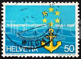 Postage stamp Switzerland 1968 Flag of Rhine Navigation Committe