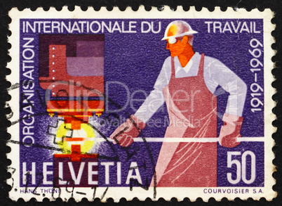Postage stamp Switzerland 1969 Steelworker, 50th anniversary of