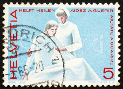 Postage stamp Switzerland 1965 Nurse and Patient