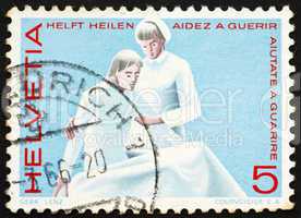 Postage stamp Switzerland 1965 Nurse and Patient