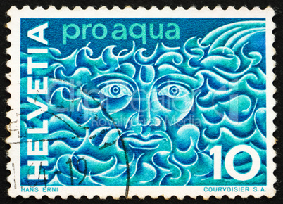 Postage stamp Switzerland 1964 Symbolic Water God and Waves