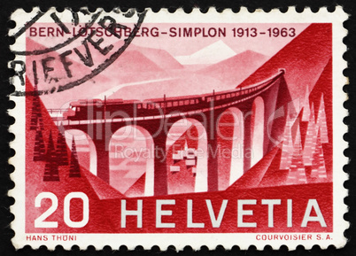 Postage stamp Switzerland 1963 Luegelkinn Viaduct, Lotschberg Ra
