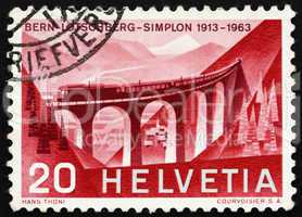 Postage stamp Switzerland 1963 Luegelkinn Viaduct, Lotschberg Ra